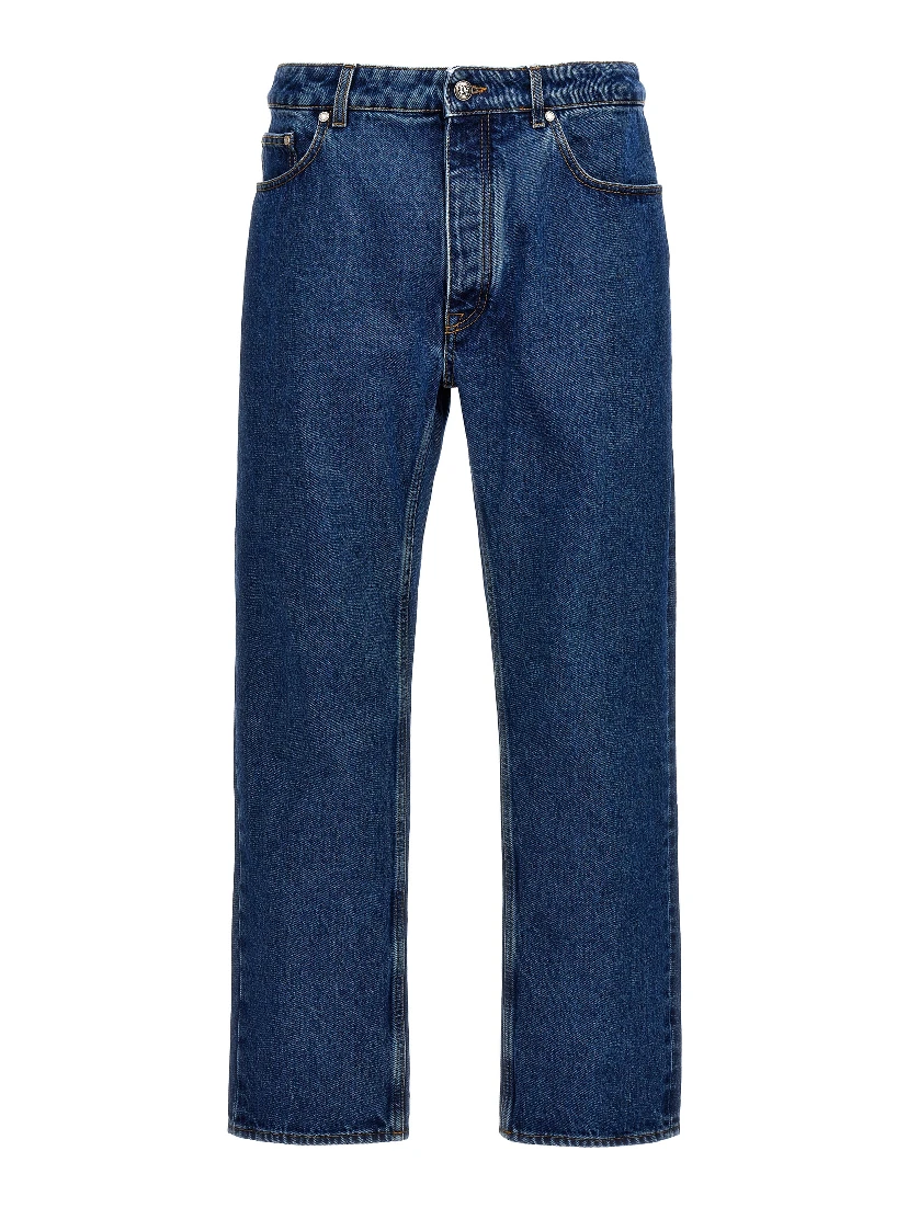Blue Cotton Straight-Leg Jeans