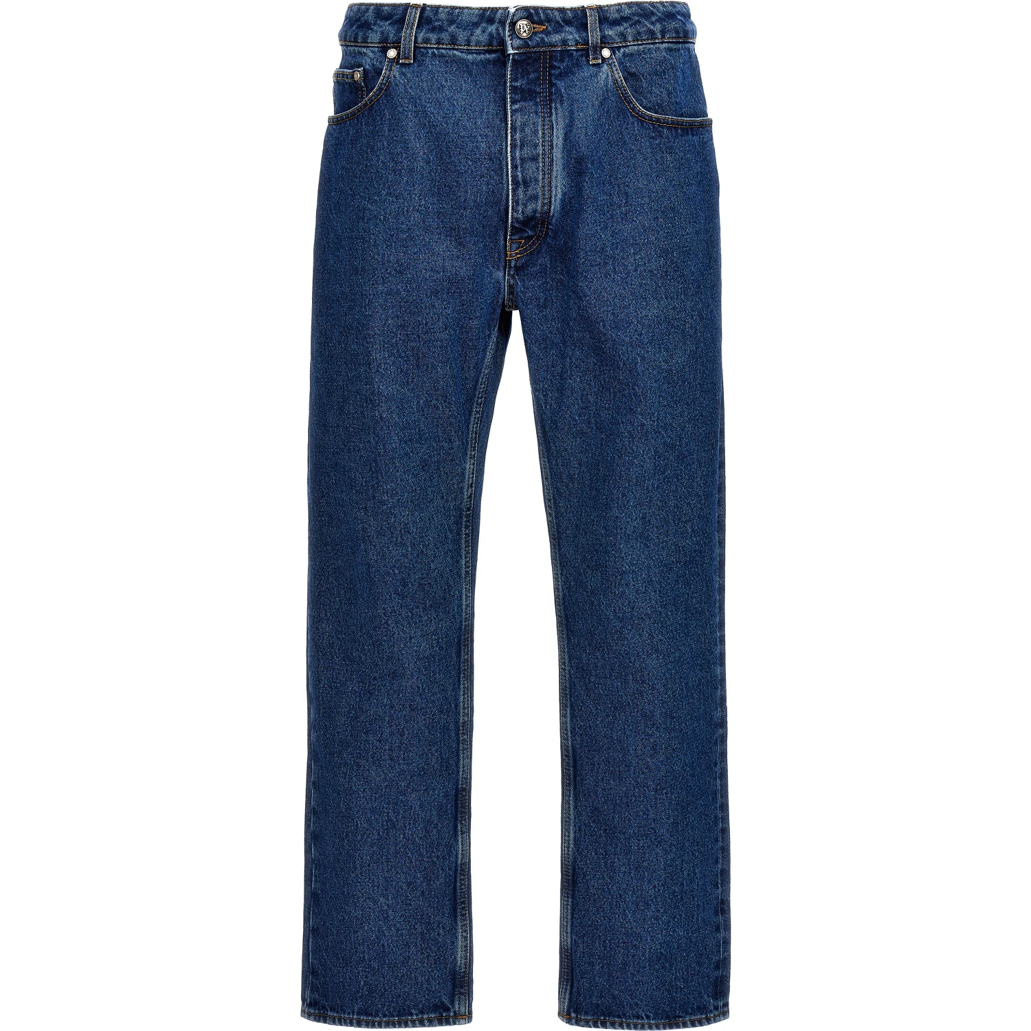 Blue Cotton Straight-Leg Jeans