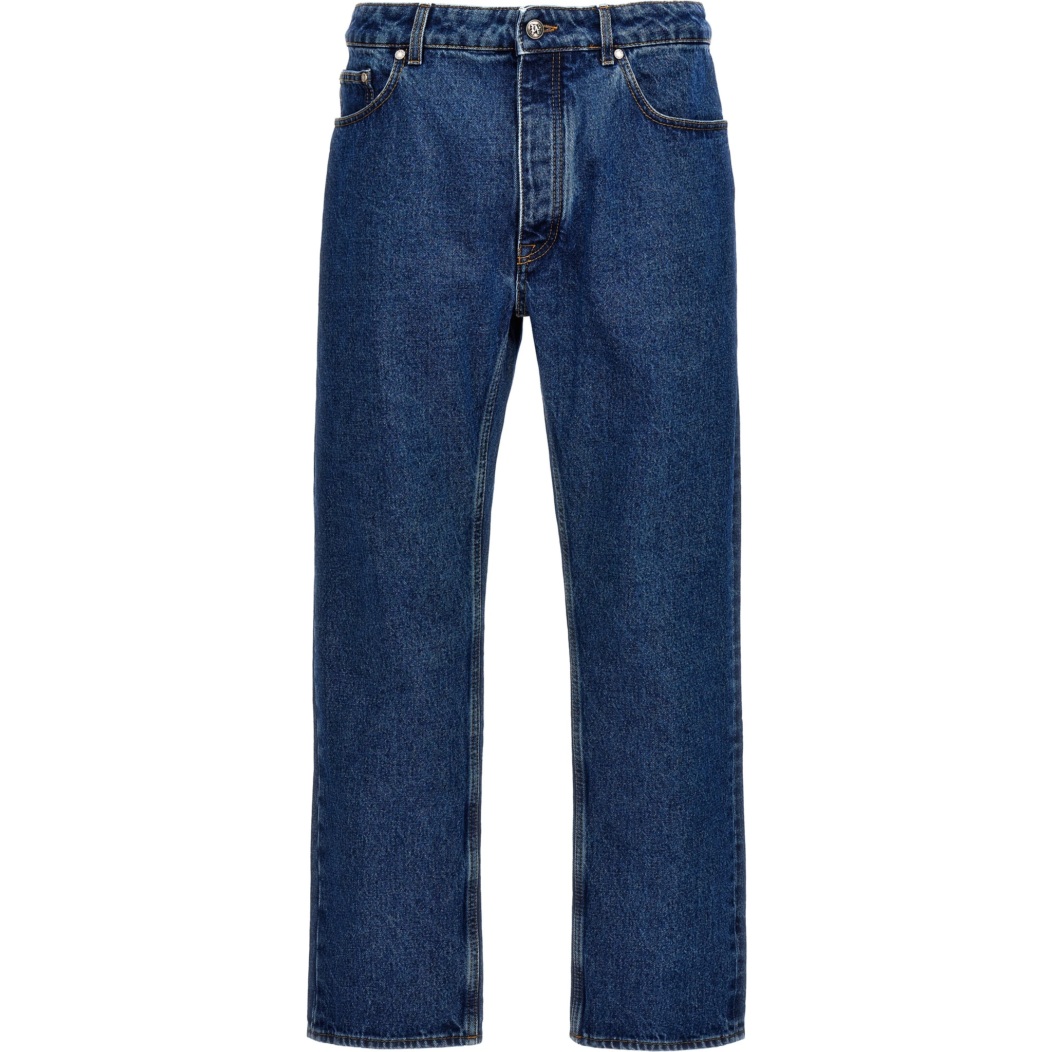 Blue Cotton Straight-Leg Jeans