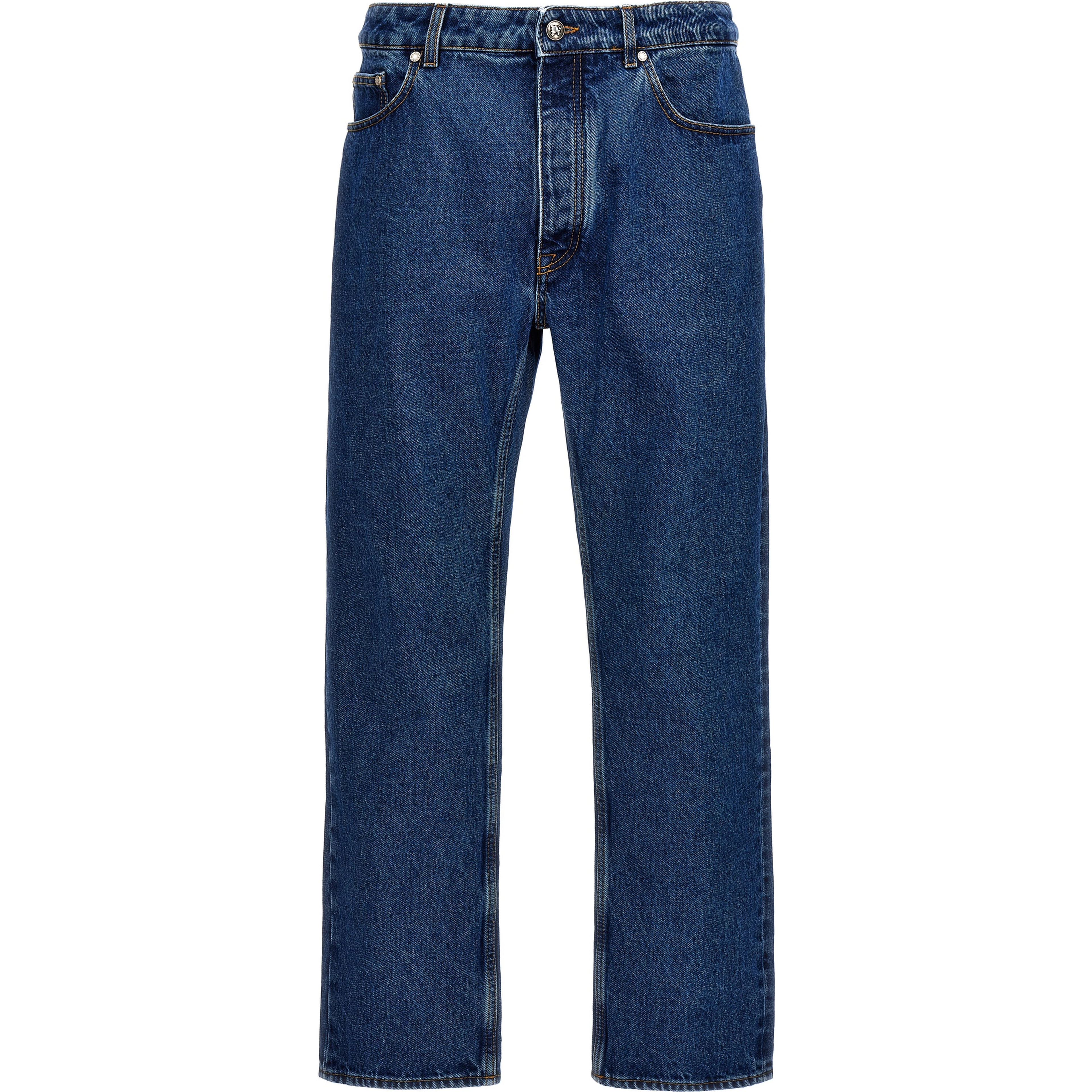 Blue Cotton Straight-Leg Jeans