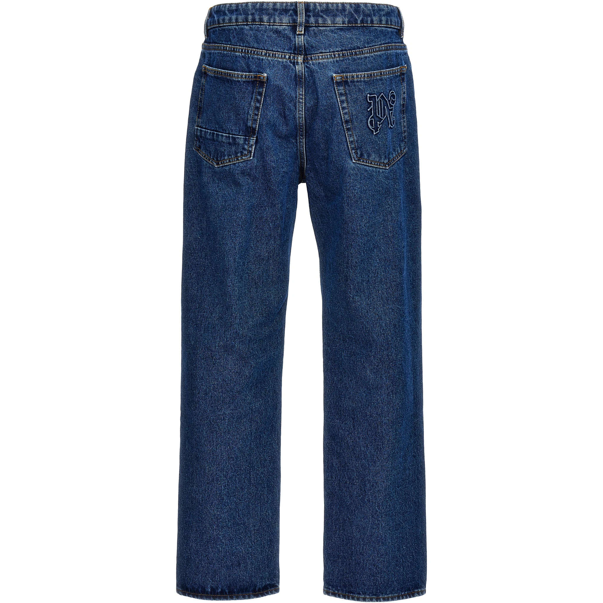Blue Cotton Straight-Leg Jeans