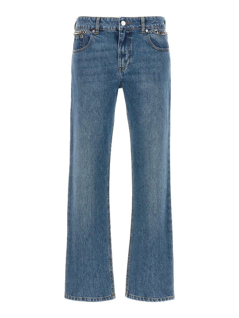 Blue Cotton Cropped Jeans