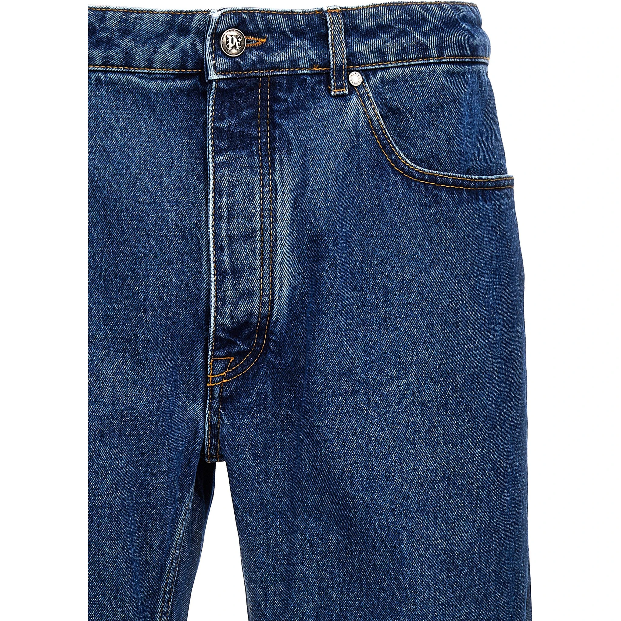 Blue Cotton Straight-Leg Jeans