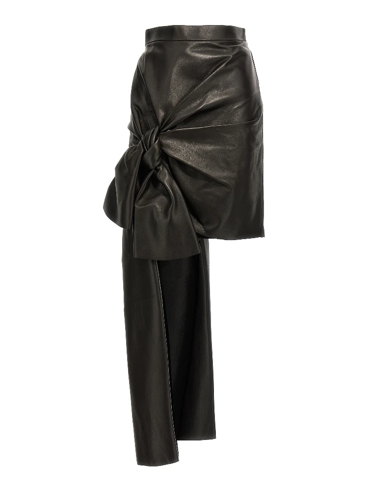 Black Lamb Leather Long Skirt