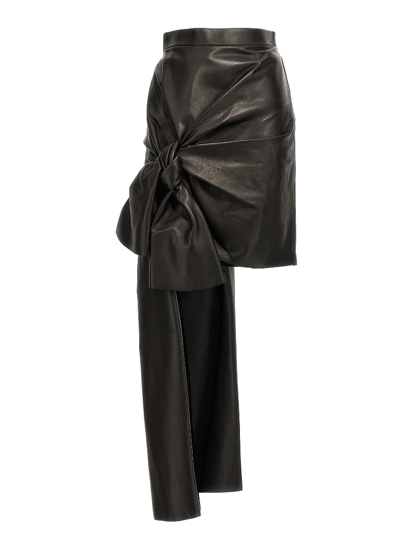 Black Lamb Leather Long Skirt