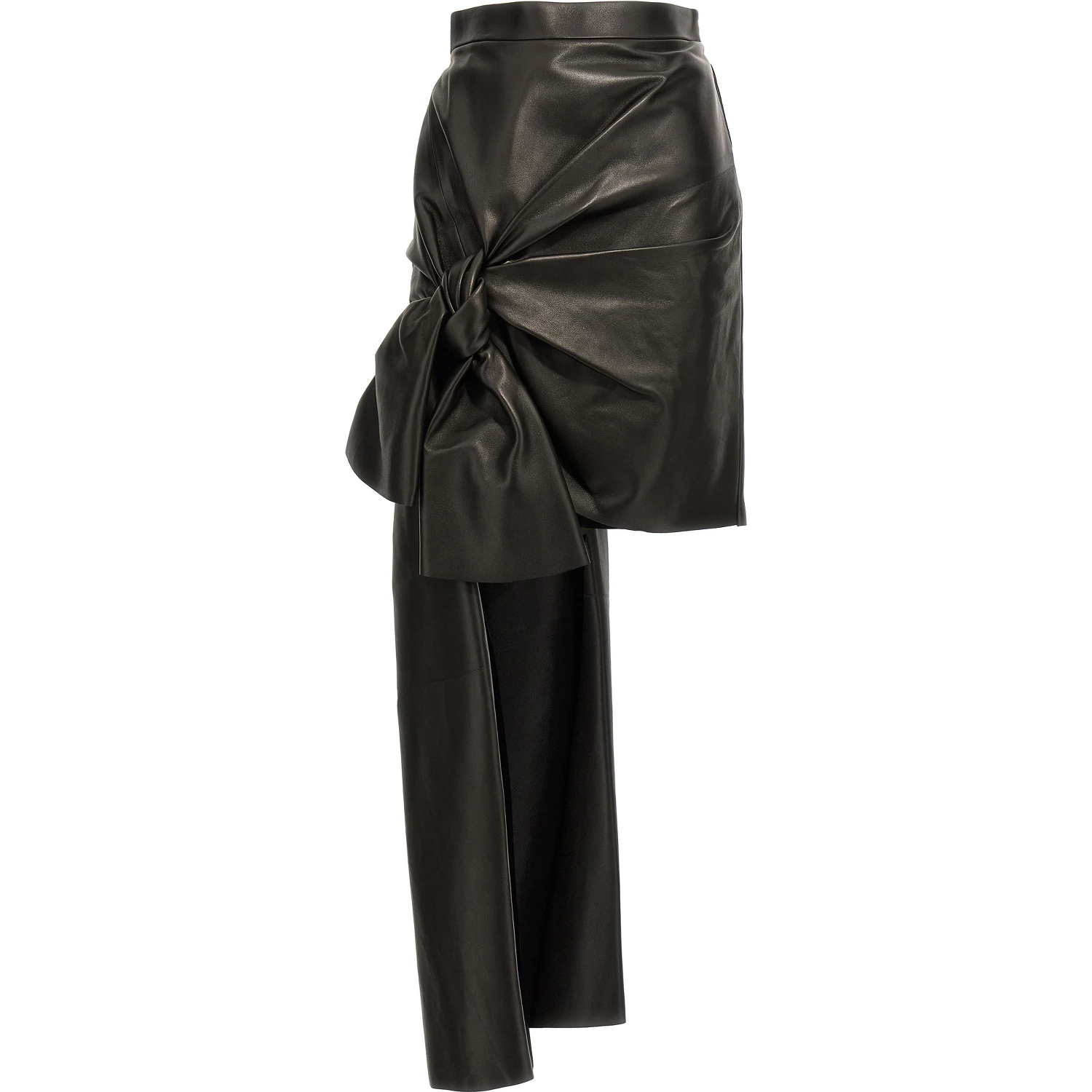 Black Lamb Leather Long Skirt