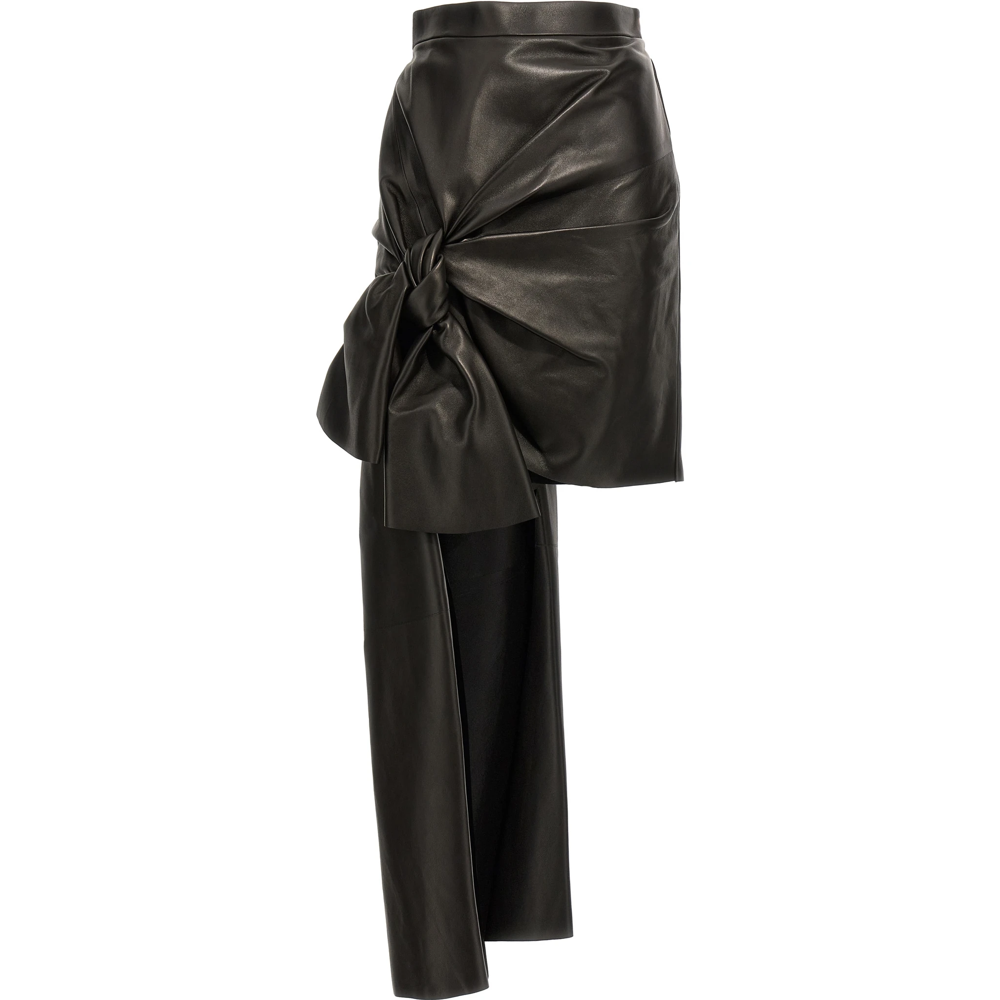 Black Lamb Leather Long Skirt