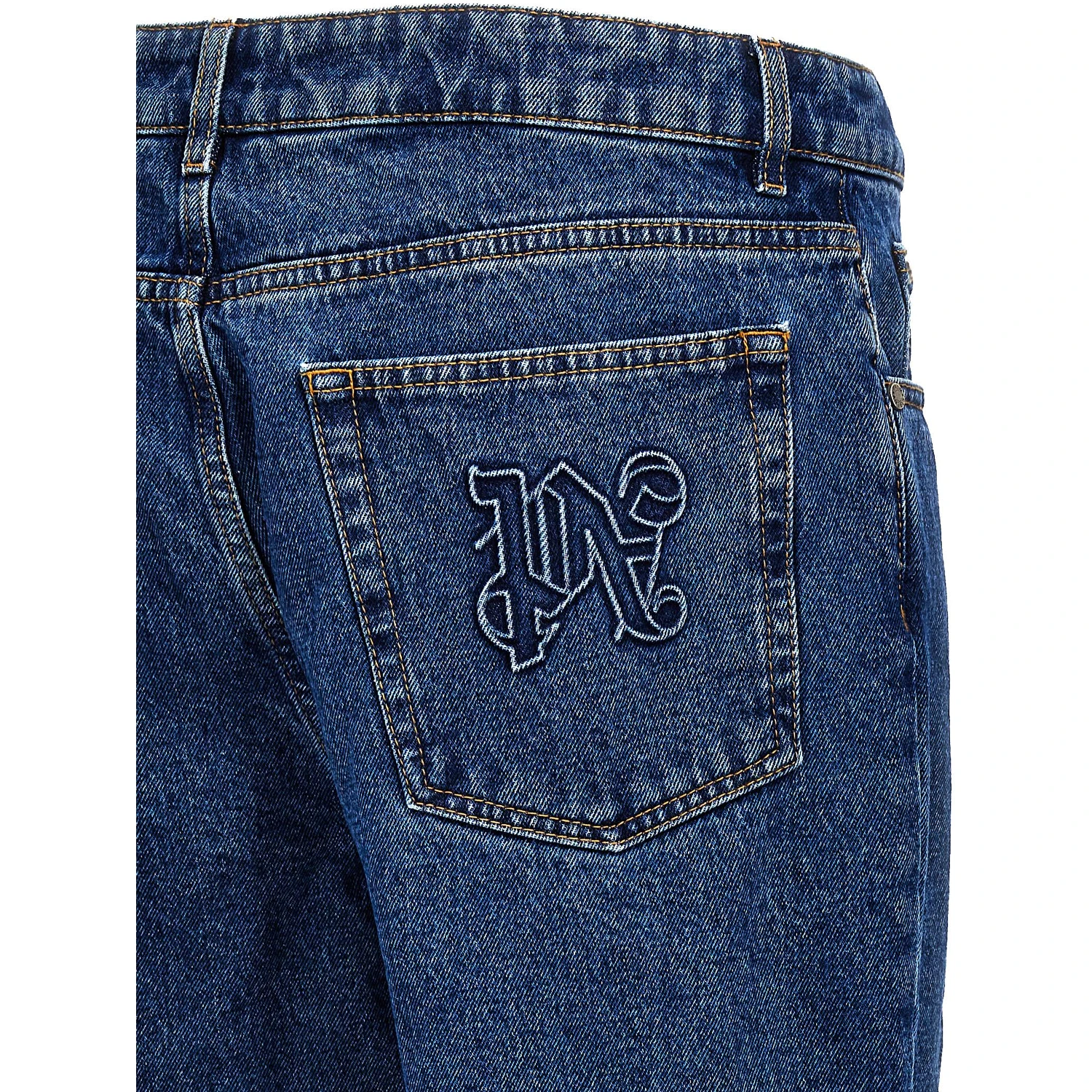 Blue Cotton Straight-Leg Jeans