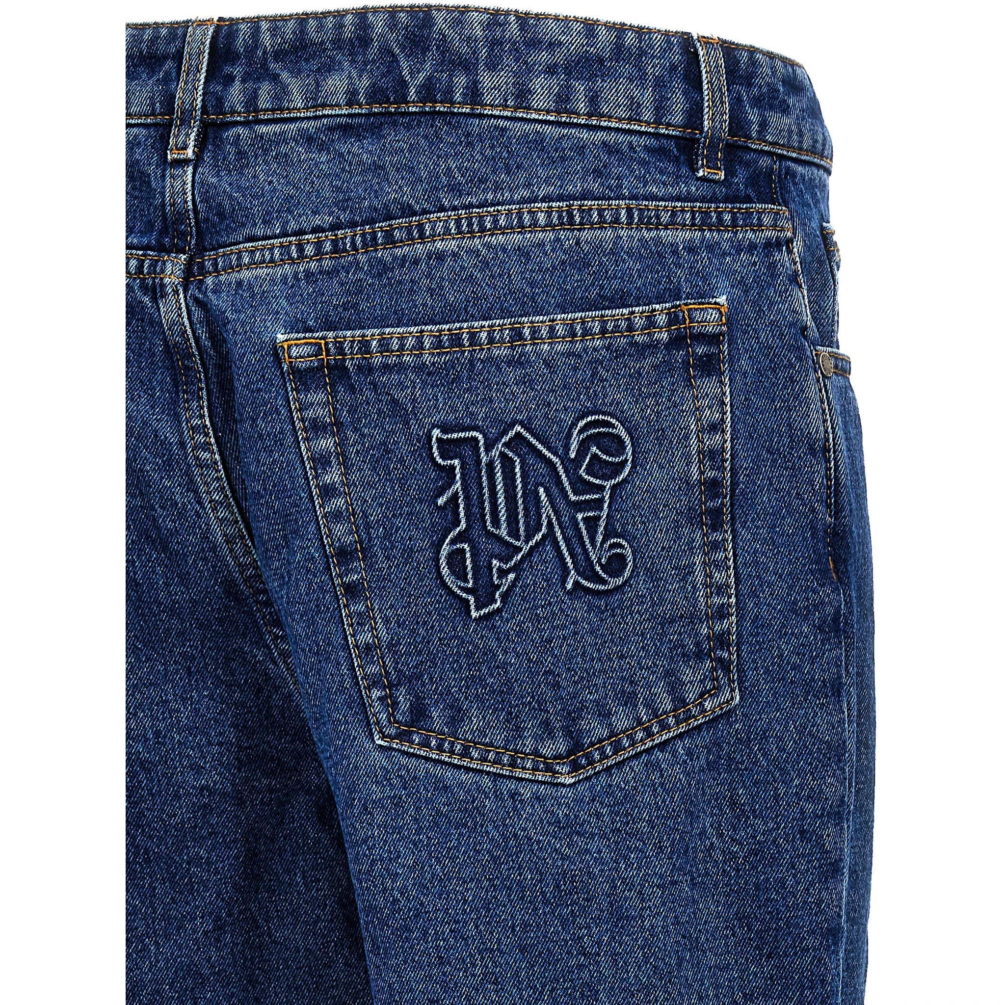 Blue Cotton Straight-Leg Jeans