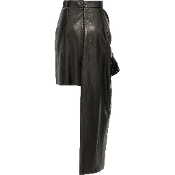 Black Lamb Leather Long Skirt