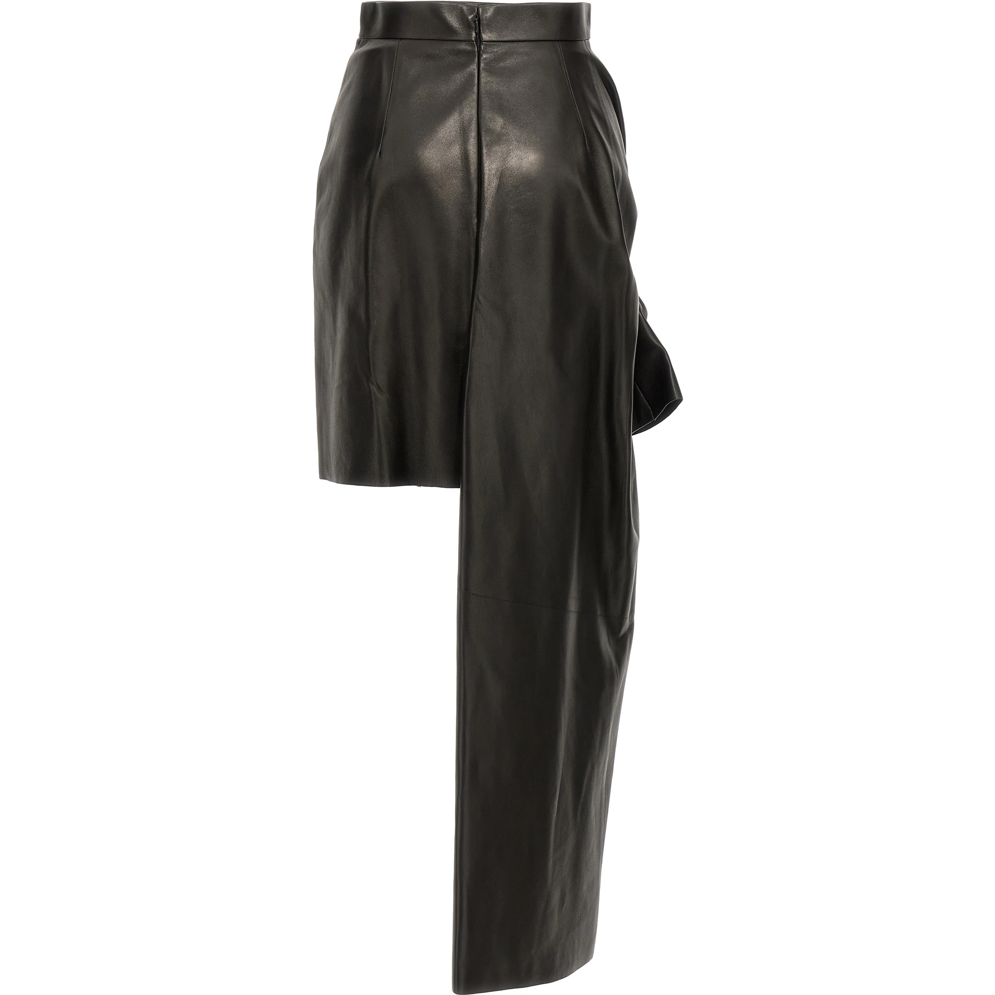 Black Lamb Leather Long Skirt