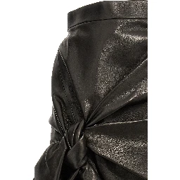 Black Lamb Leather Long Skirt
