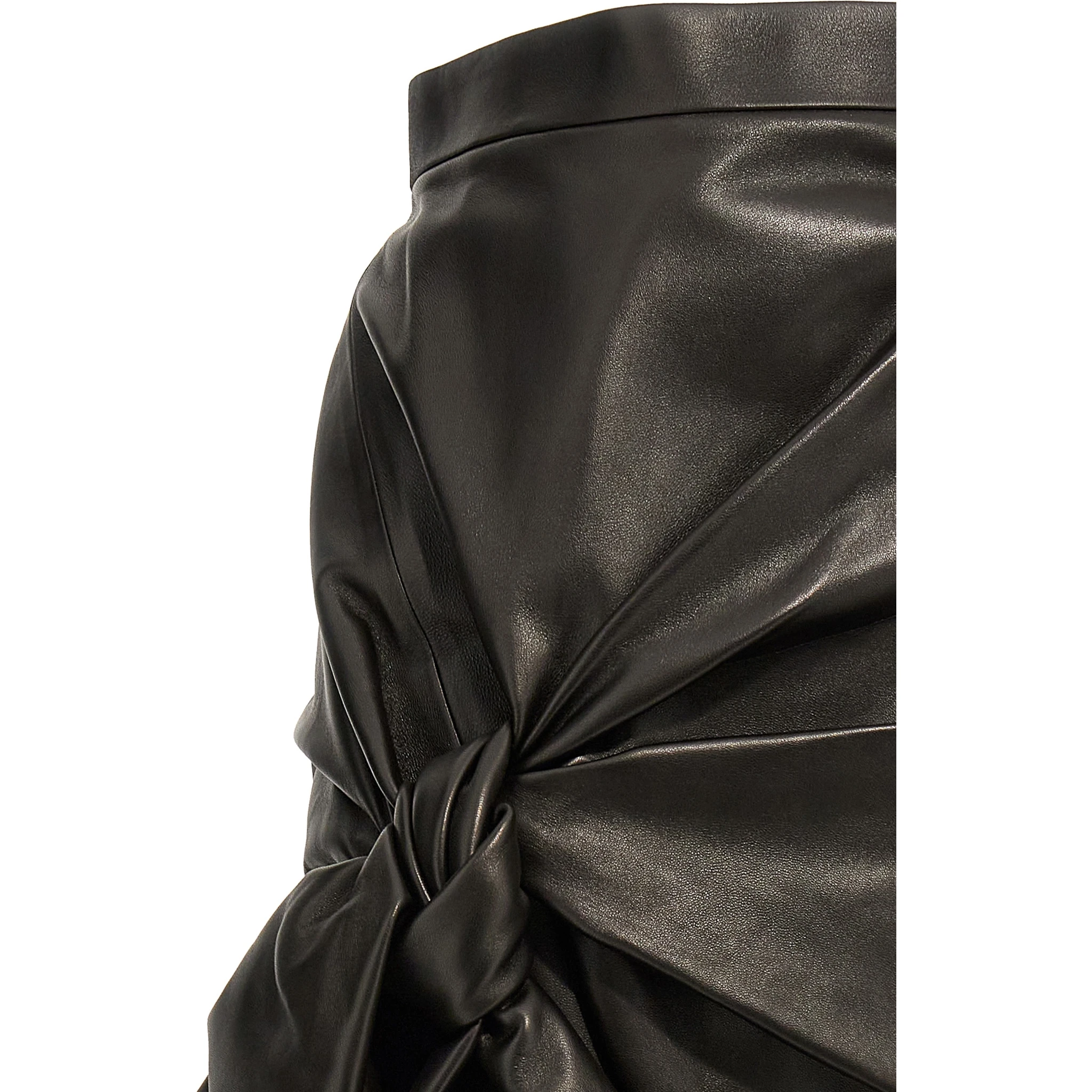Black Lamb Leather Long Skirt