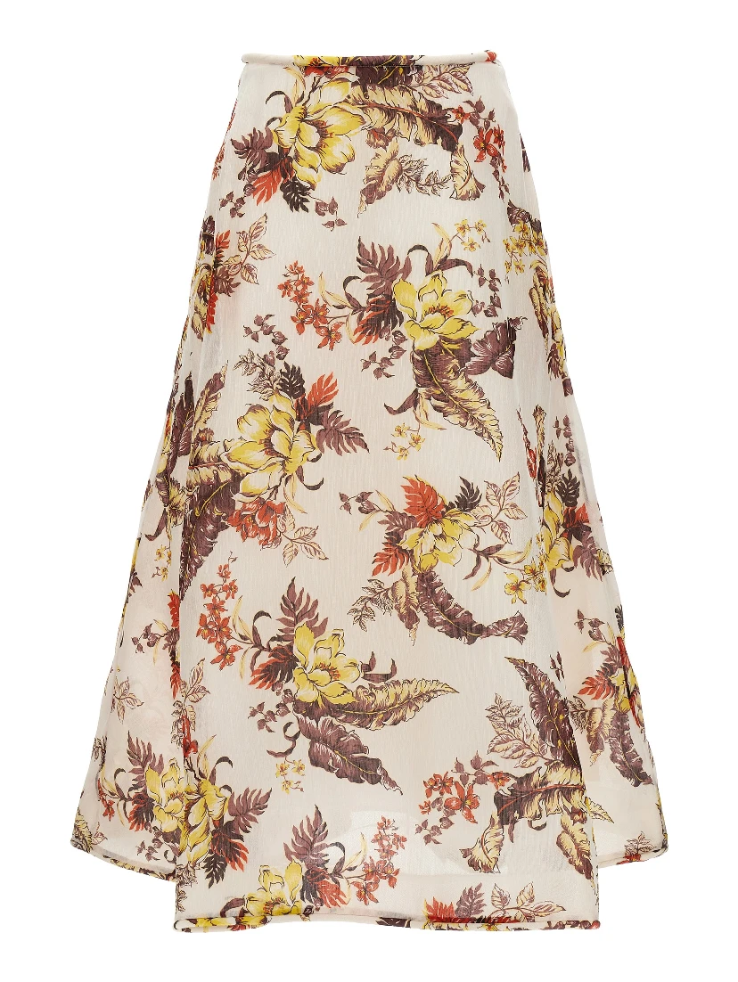 Multicolor Linen Midi Skirt