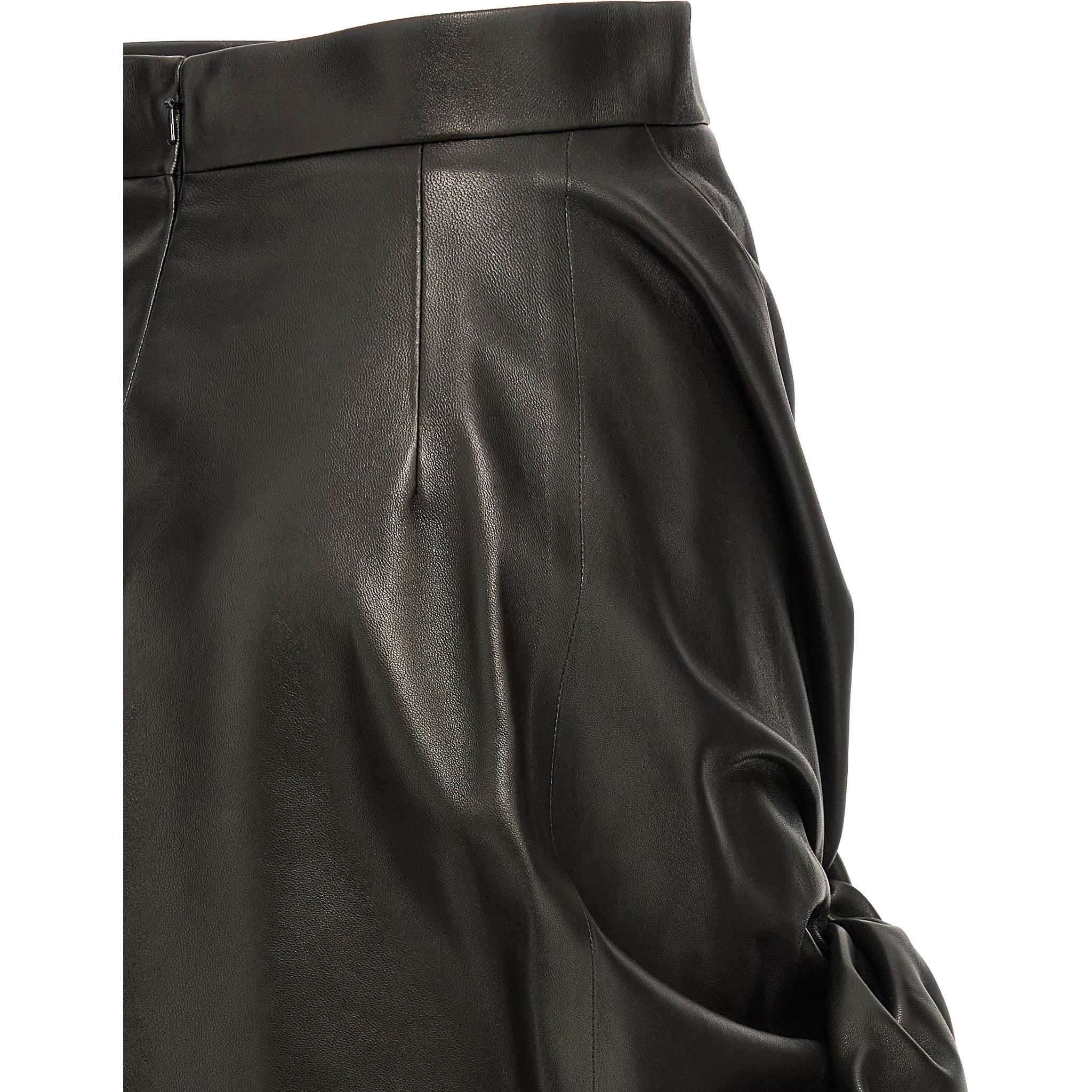 Black Lamb Leather Long Skirt