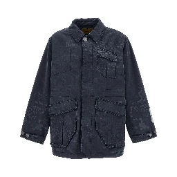 Blue Cotton Full-Length Jacket