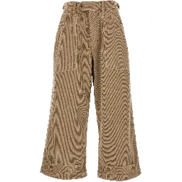 Beige Cotton Casual Pants