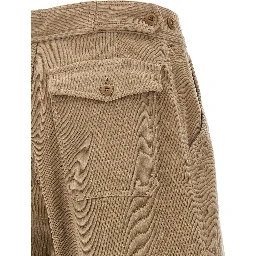 Beige Cotton Casual Pants
