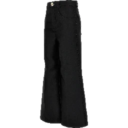 Black Polyester Flared Pants