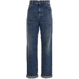 Blue Cotton Straight-Leg Jeans