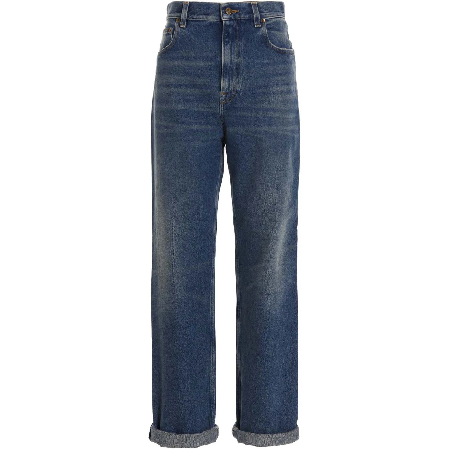 Blue Cotton Straight-Leg Jeans