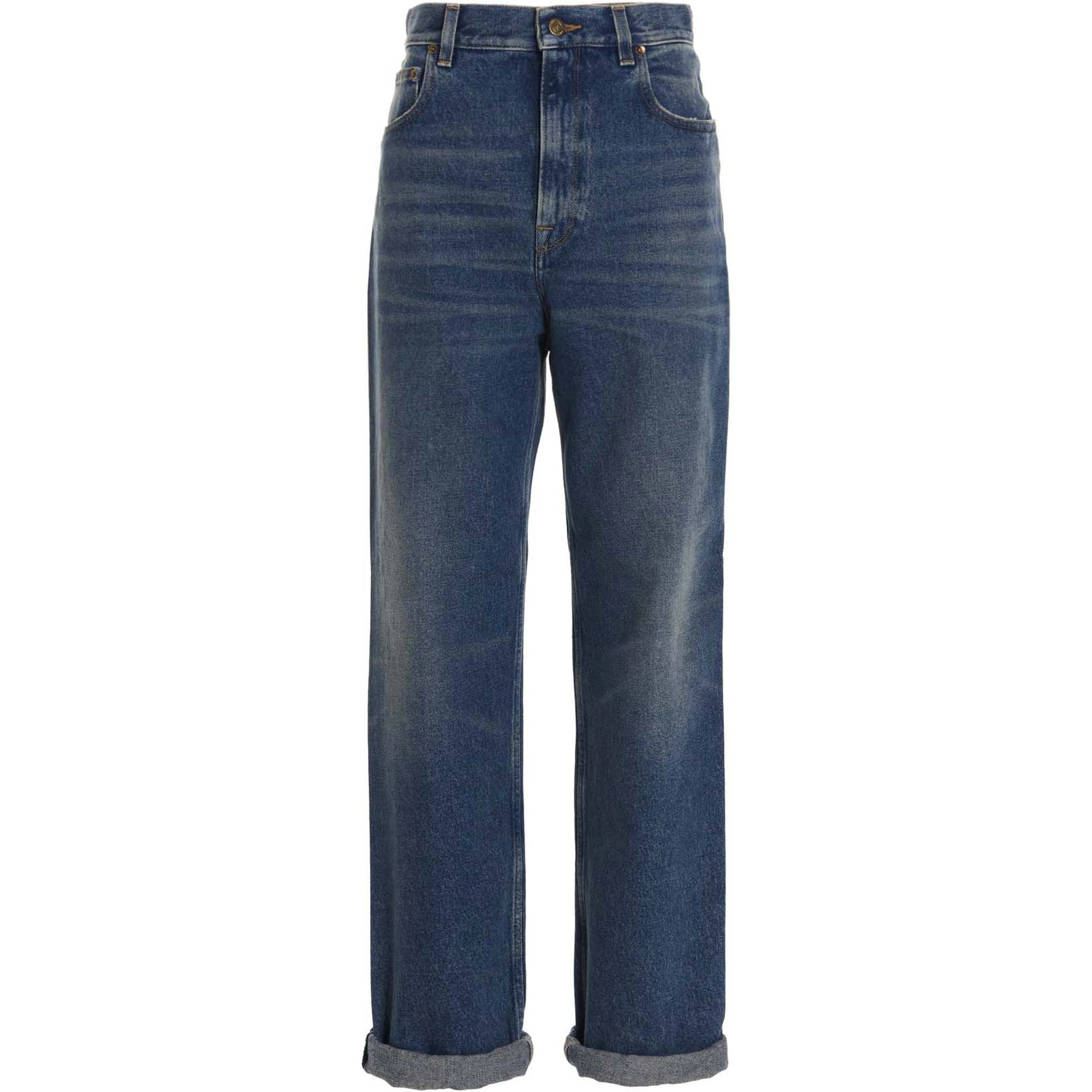 Blue Cotton Straight-Leg Jeans