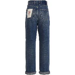 Blue Cotton Straight-Leg Jeans