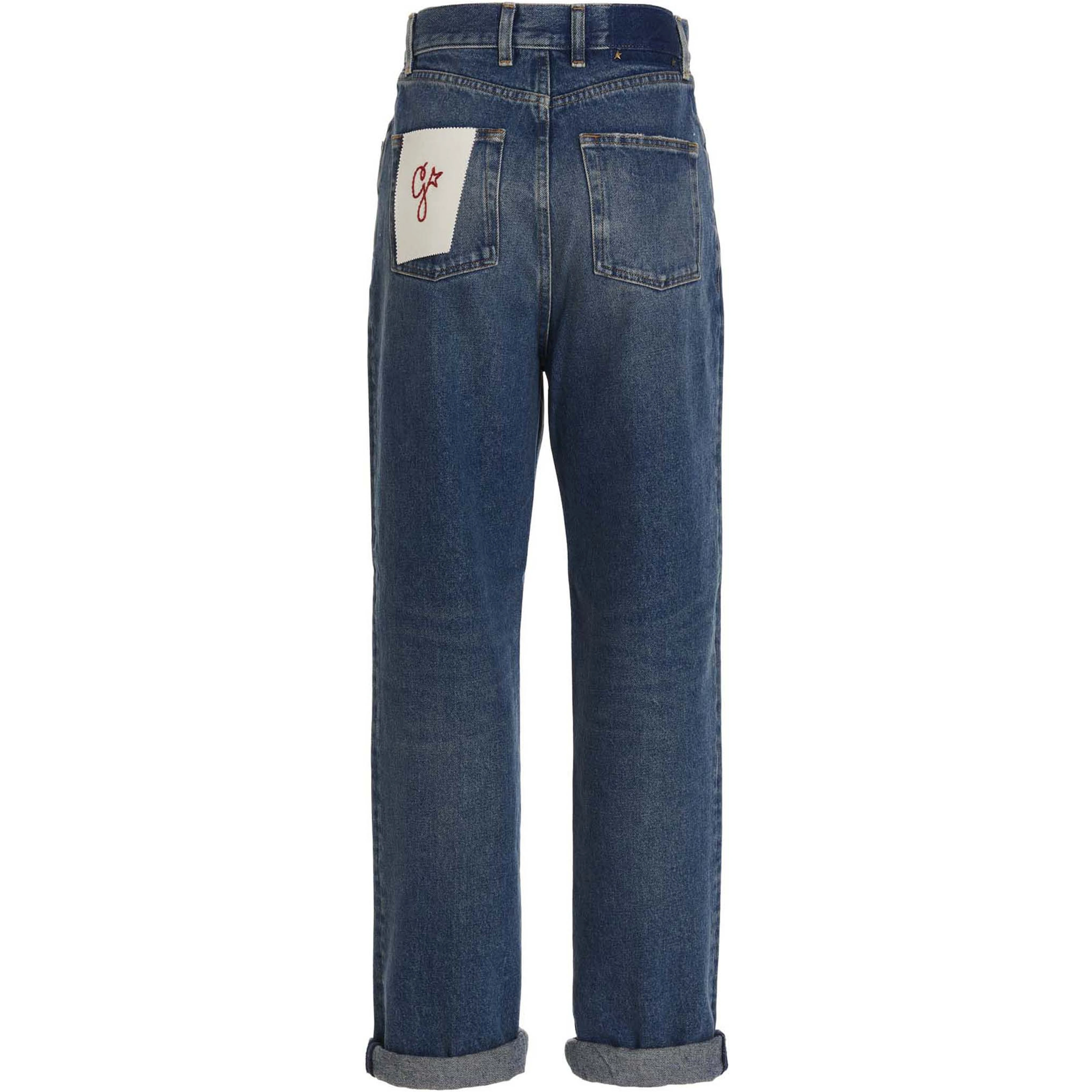 Blue Cotton Straight-Leg Jeans