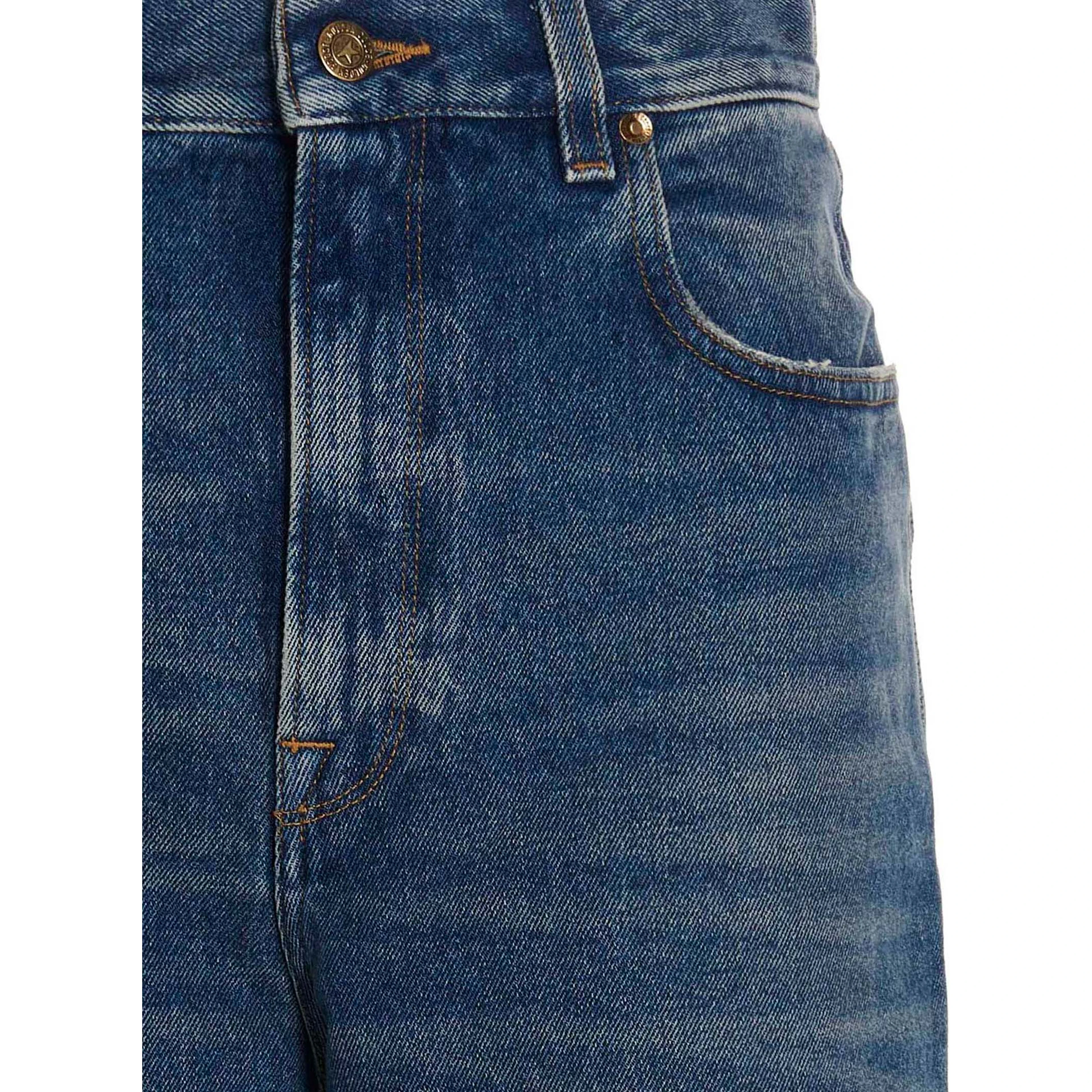 Blue Cotton Straight-Leg Jeans