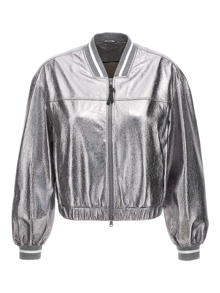 Silver Leather Bomber
