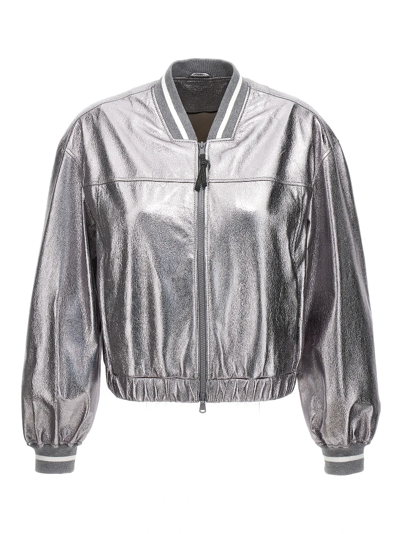 Silver Leather Bomber