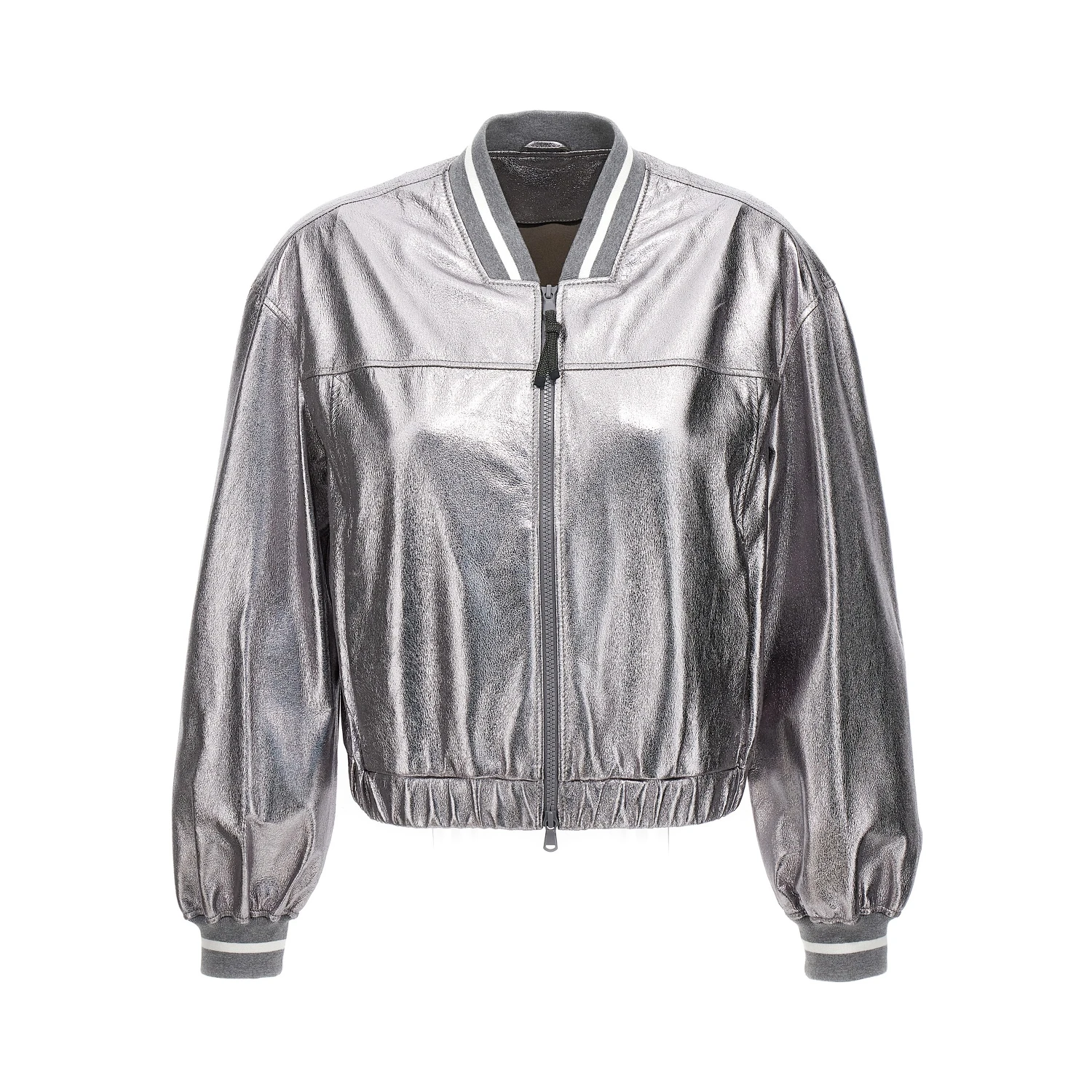 Silver Leather Bomber