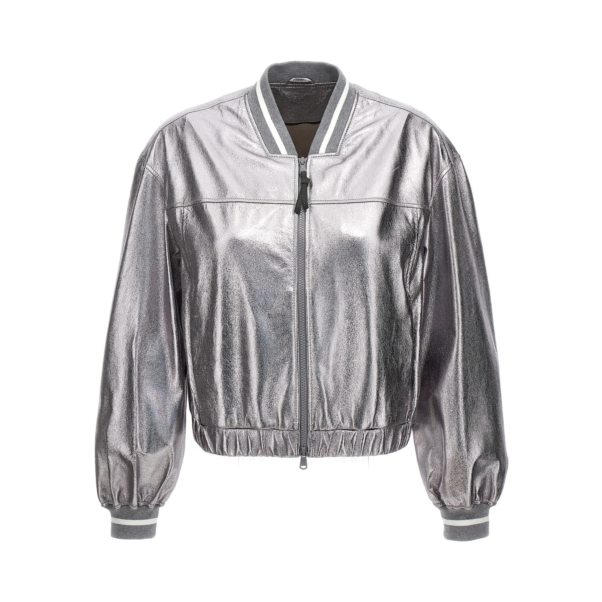 Silver Leather Bomber