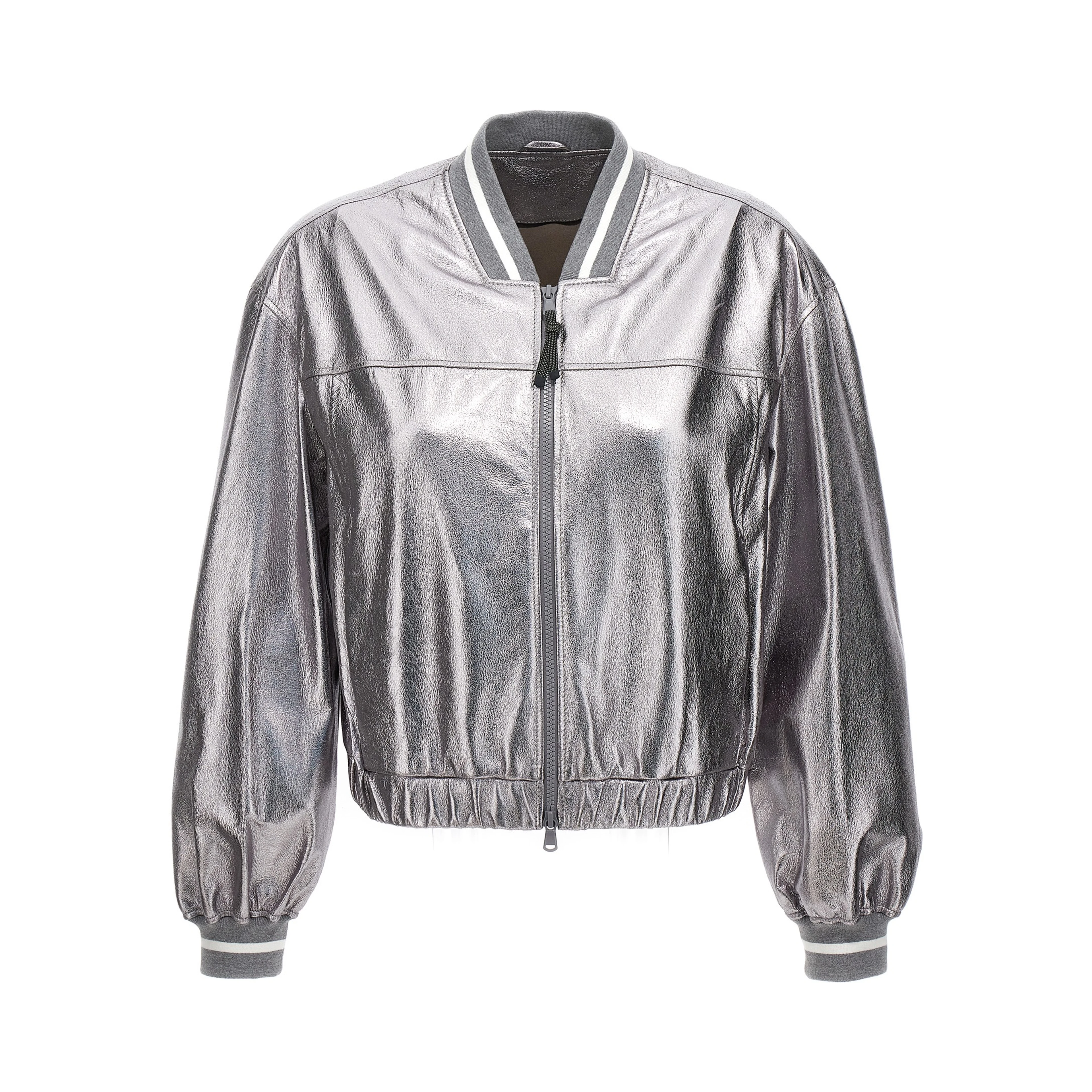 Silver Leather Bomber