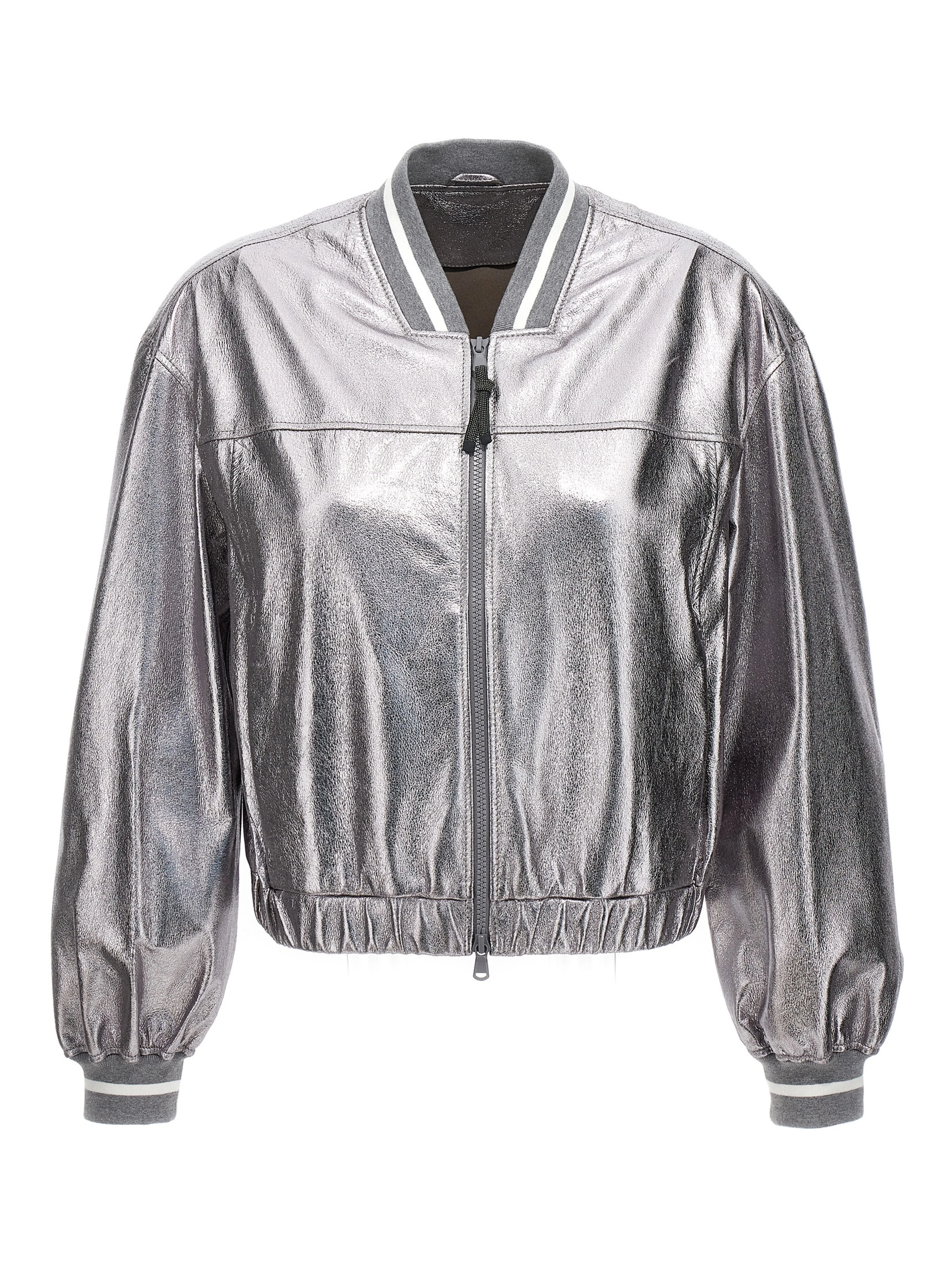 Silver Leather Bomber