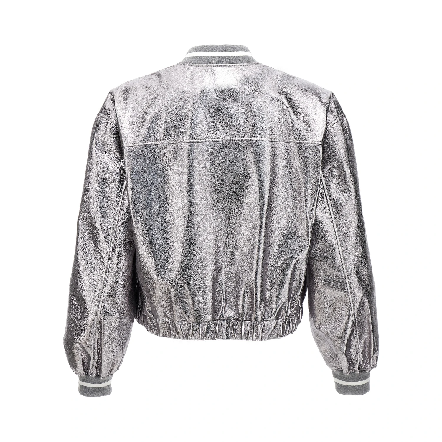 Silver Leather Bomber