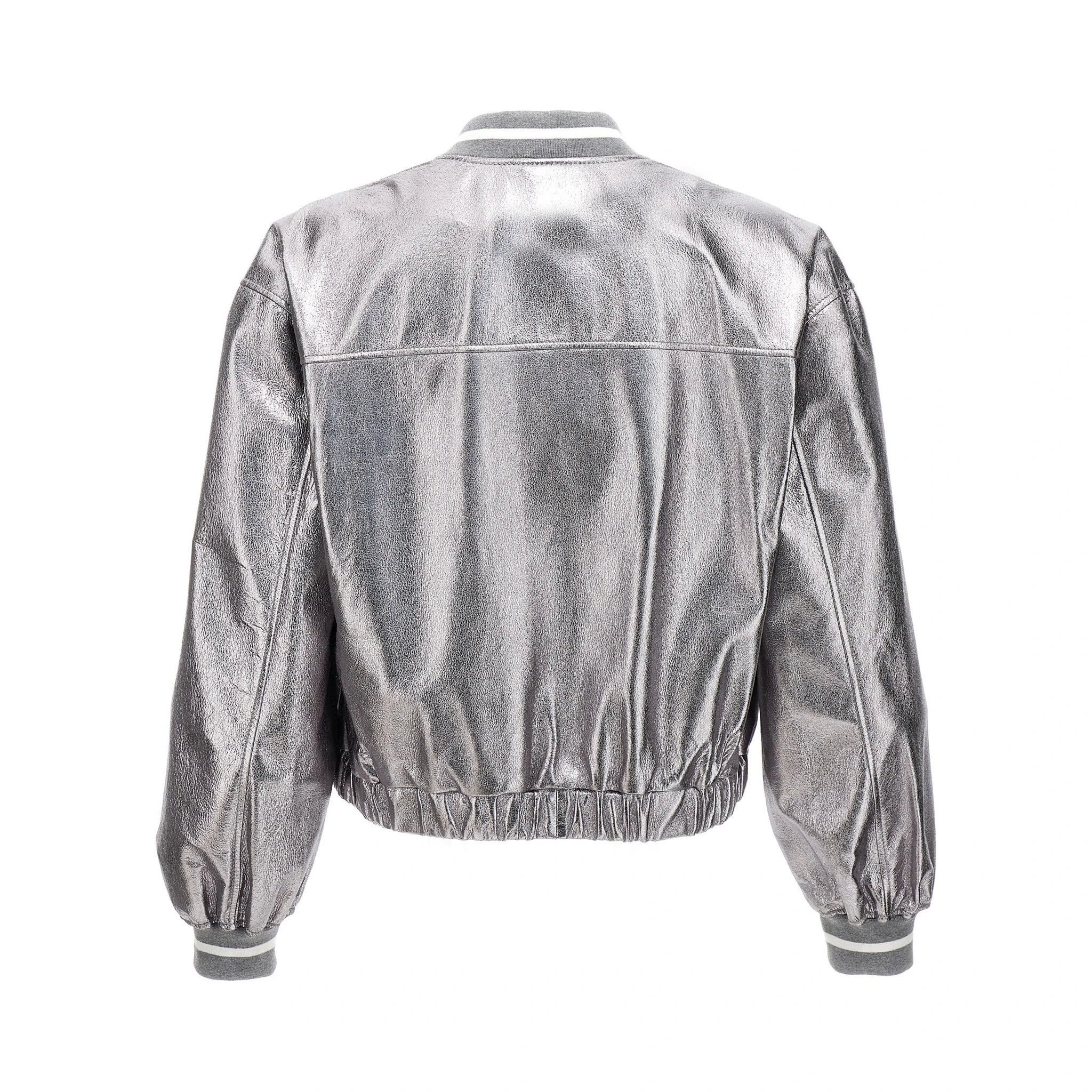 Silver Leather Bomber
