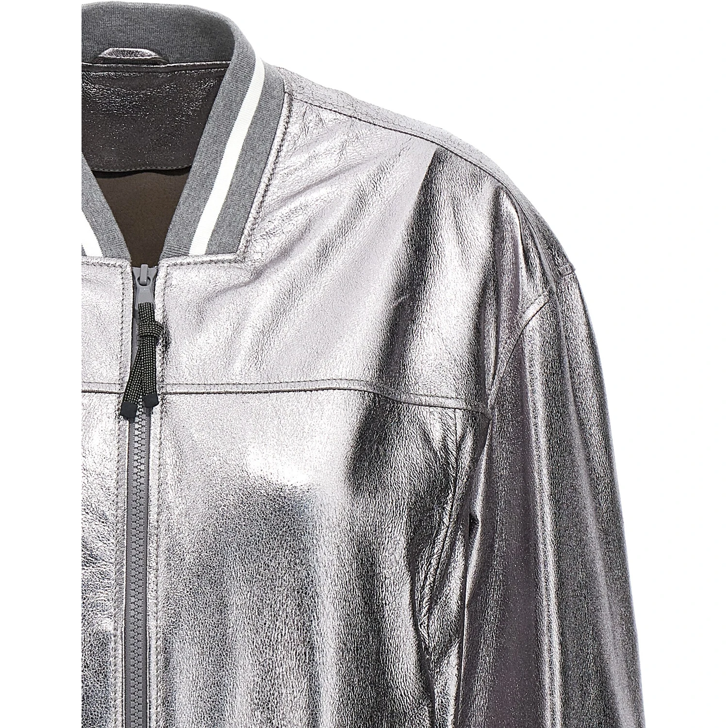 Silver Leather Bomber