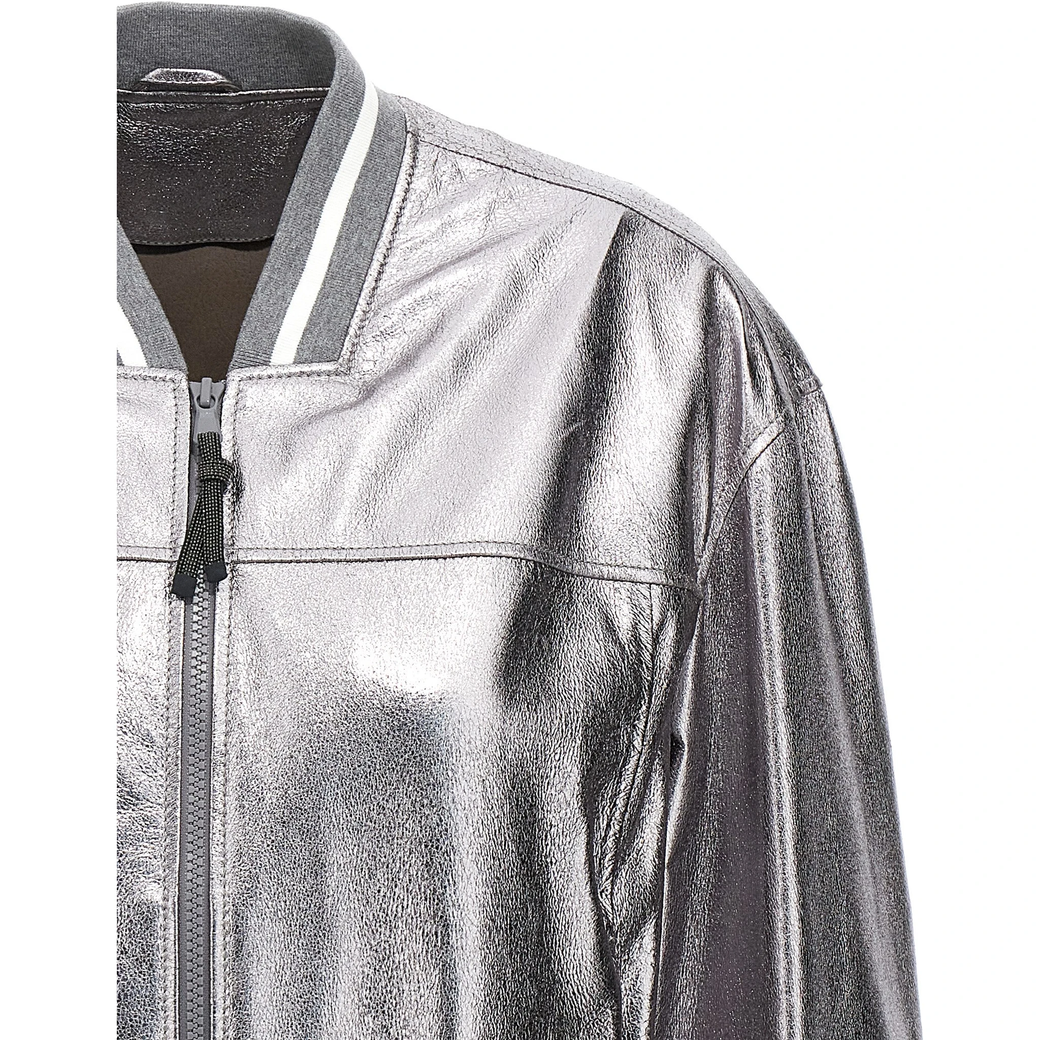 Silver Leather Bomber