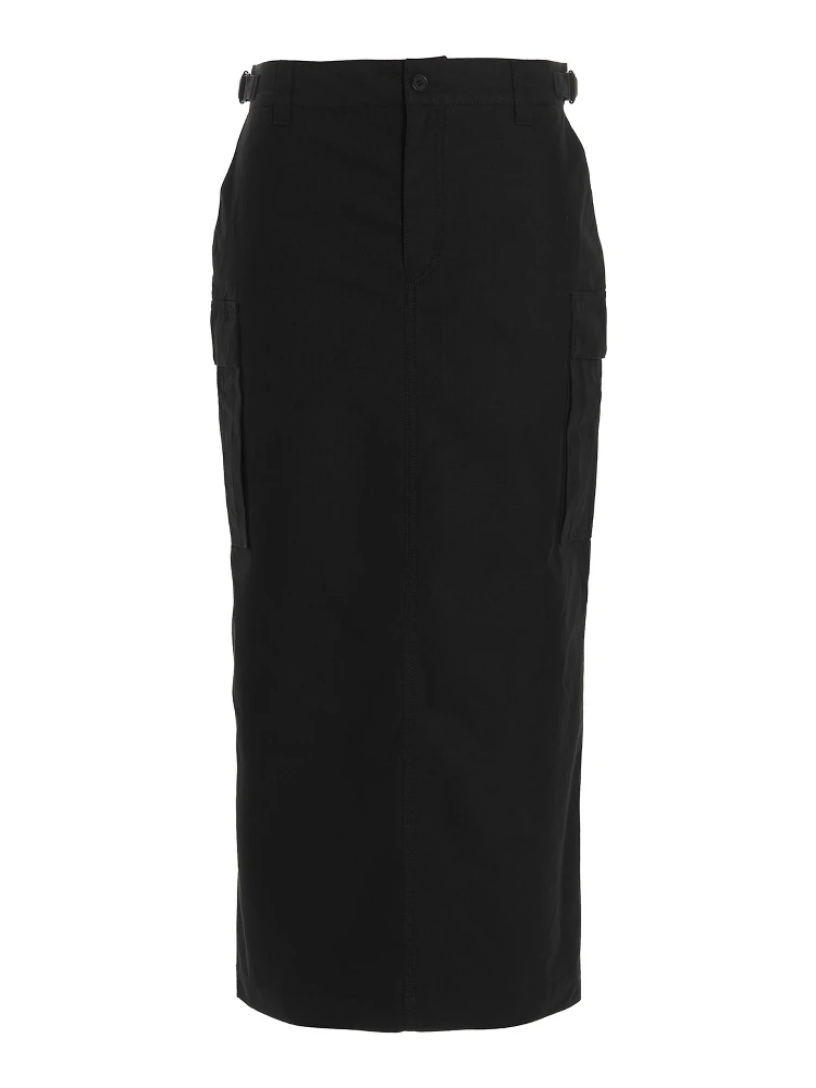 Black Cotton Midi Skirt