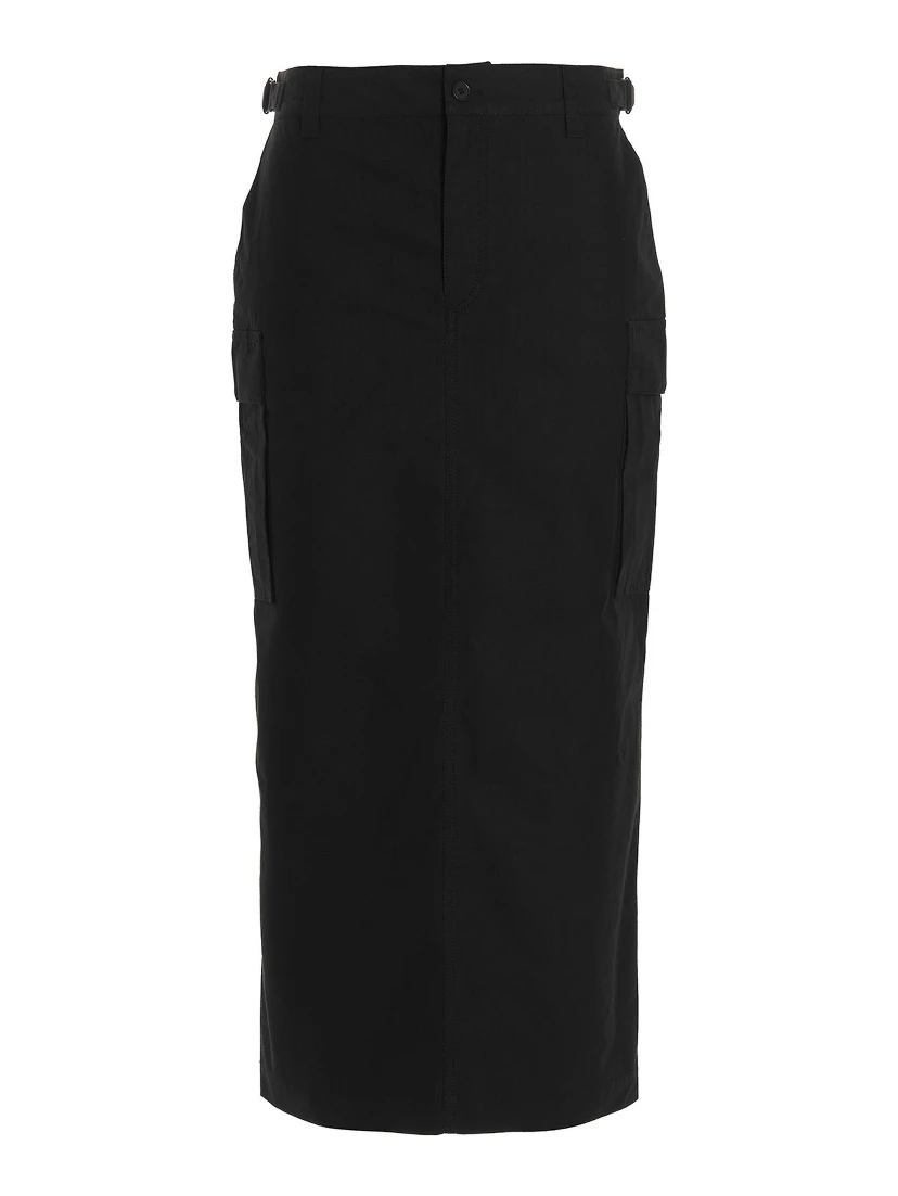 Black Cotton Midi Skirt