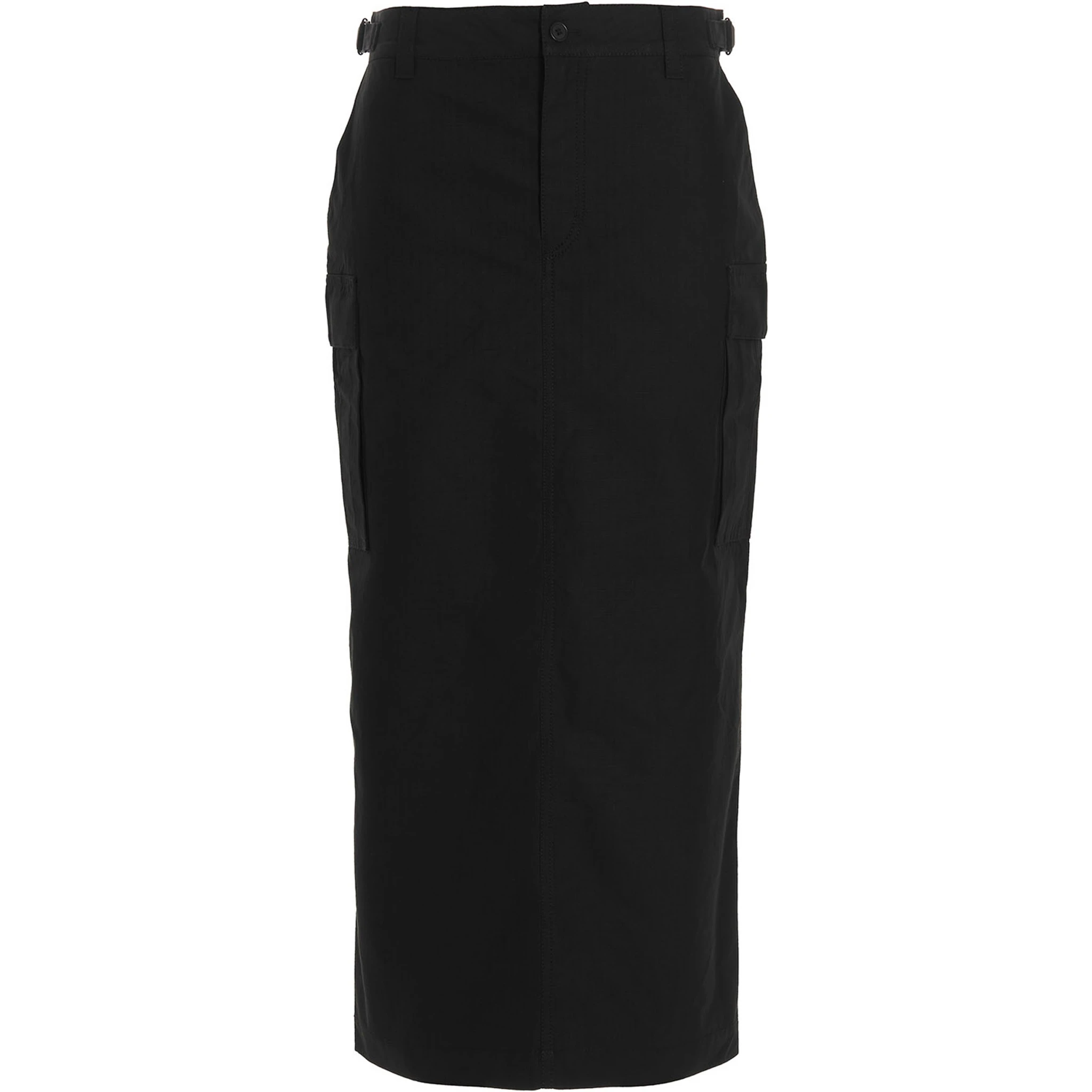 Black Cotton Midi Skirt