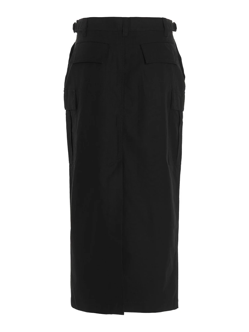 Black Cotton Midi Skirt