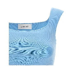 Blue Cotton Sleeveles T-Shirt