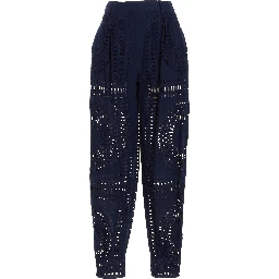 Blue Cotton Casual Pants