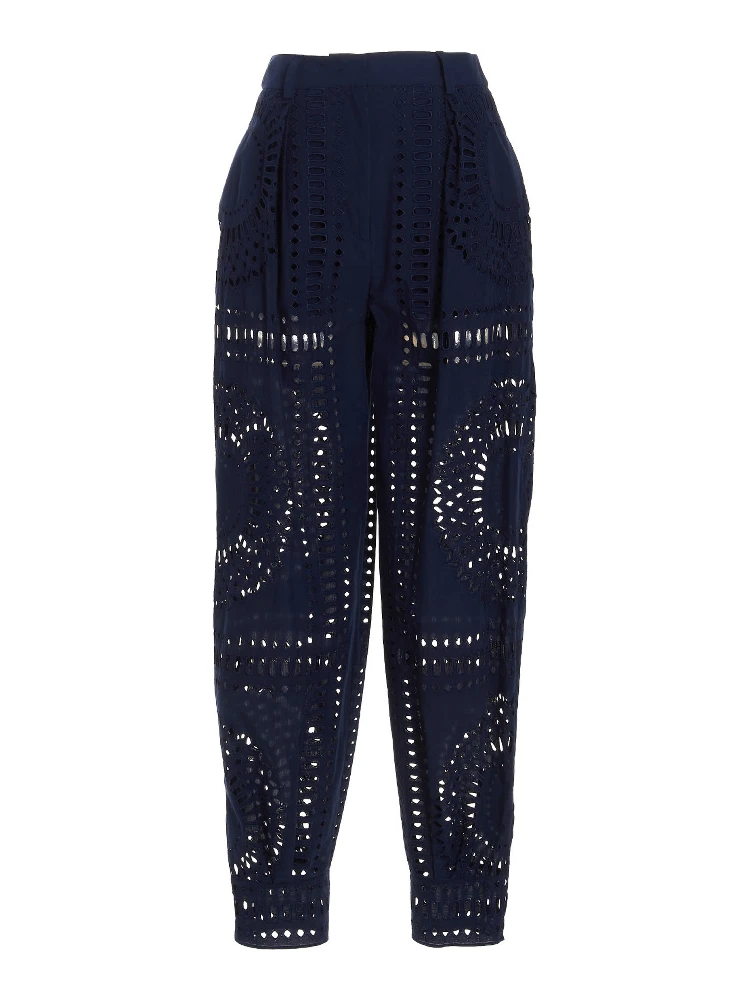 Blue Cotton Casual Pants