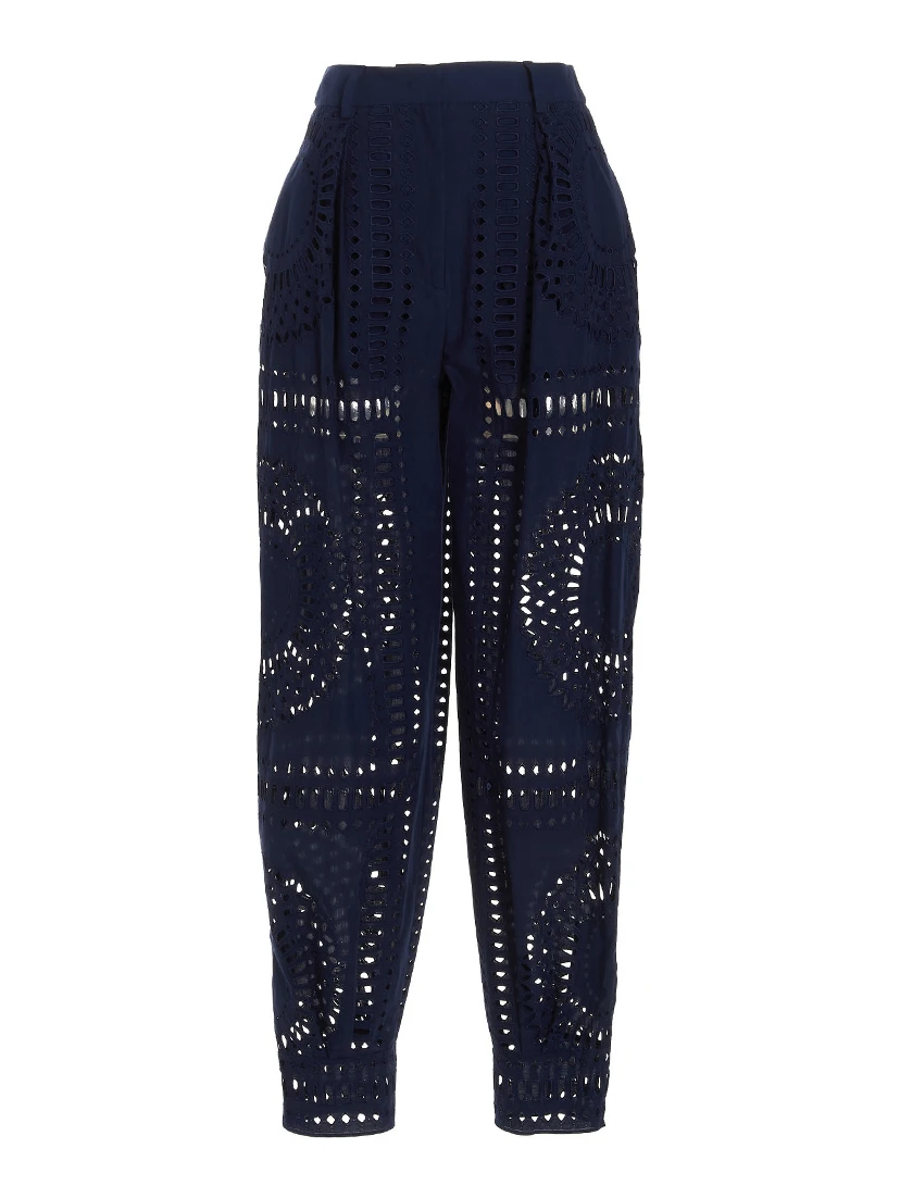 Blue Cotton Casual Pants