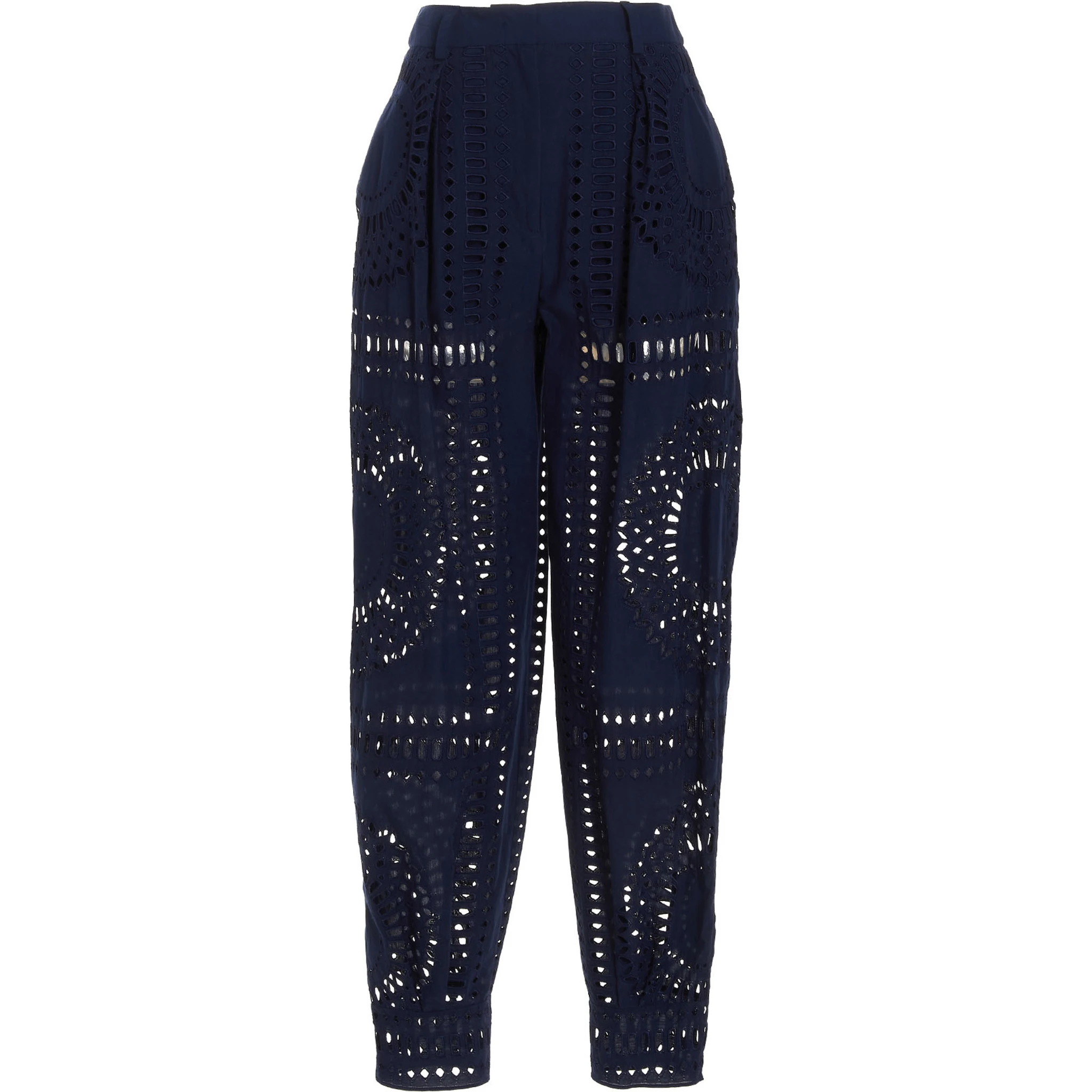 Blue Cotton Casual Pants