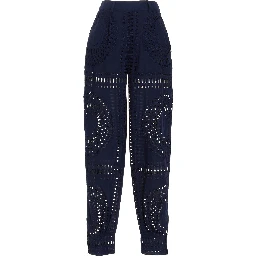 Blue Cotton Casual Pants