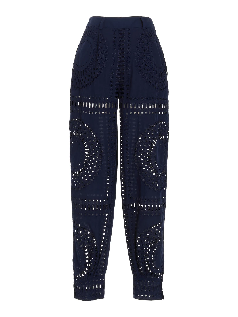 Blue Cotton Casual Pants